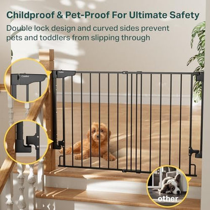 Cumbor 29.2-43" No Bottom Bar Baby Gate for Stairs, 2-in-1 Auto Close Dog Gate Indoor, Hardware Mounted Pet Gate for Doorways with Large Walk Thru Door, Child-Proof Safety Gate for Kids (Black)