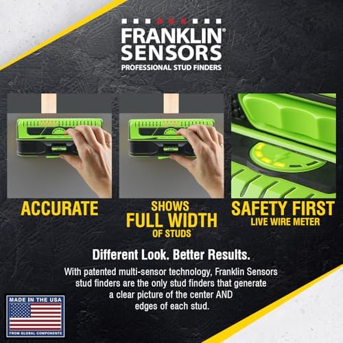 Franklin Sensors ProSensor M210 Stud Finder with 13-Sensors, Wood & Metal Stud Detector/Wall Scanner, Live Wire Detection (Green), Made in The USA