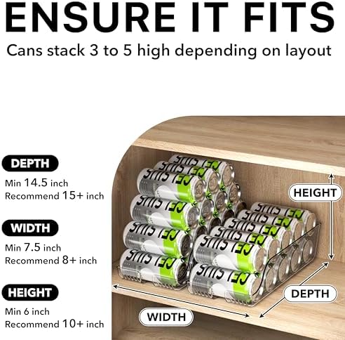 Simple Houseware Tall Skinny Can Organizer and Dispenser for Refrigerator or Pantry, Clear, Set of 2