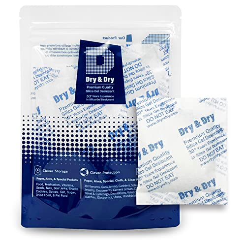Dry & Dry 50 Gram [100 Packets] Silica Gel Packets Desiccants, Silica Packets - Rechargeable Silica Gel Packs, Desiccants Packets, Silica Gel