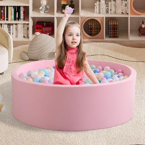Ball Pit for Toddlers 35.43''x11.81 Baby Ball Pits Soft Memory Foam Ball Pit Round Kids Ball Pit Indoor Game Kids Play Ball Pool Ideal Gift for Girls and Boys (Pink, NO Balls)