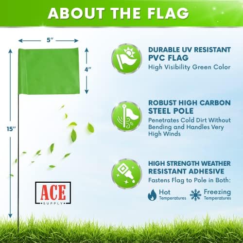 Green Marking Flags 1000 Pack - 4x5x15 Inch Green Flags for Yard - Markers For Lawn, Irrigation, Landscaping, Survey & Sprinkler Head Marking