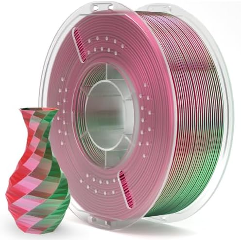 ELEGOO Silk PLA 3D Printer Filament 1.75mm Dual Color Green Red 1KG, Shiny Multicolor 3D Printing Filament Accuracy +/- 0.05mm, 1kg Spool(2.2lbs) Fits for Most FDM 3D Printers