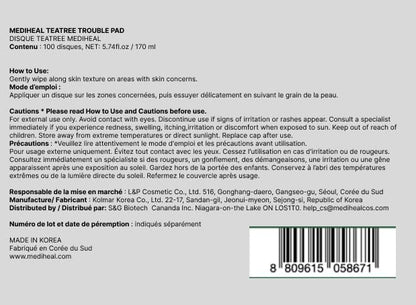 MEDIHEAL Teatree Trouble Facial Toner Pads with Tea Tree & Lactobacillus - Calming & Soothing for Sensitive & Acne Prone Skin - Vegan Face Gauze, 100 Pads