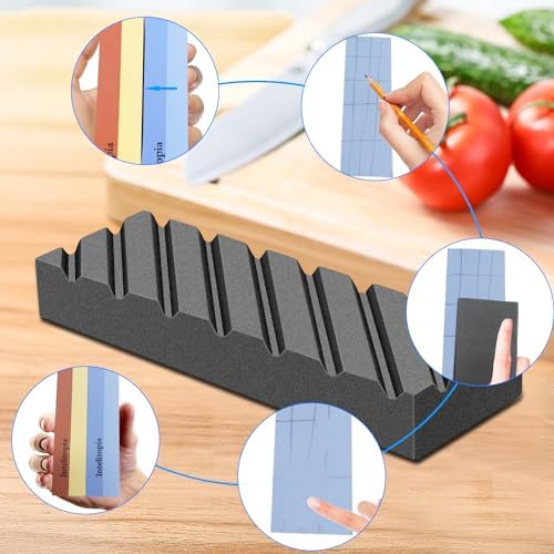 Intelitopia Complete Knife Sharpening Stone Set – Dual Grit Whetstone 400/1000 3000/8000 Knife Sharpener with Leather Strop, Flattening Stone, Bamboo Base, 3 Non-slip Rubber Bases & Angle Guide