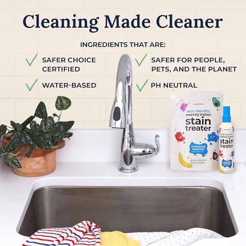 Miss Mouth’s Messy Eater Stain Treater Refill Ready Kit - 2 Pack Stain Remover Spray and 16oz Refill Pouch - Newborn & Baby Essentials - Food, Grease, Coffee Off Laundry, Underwear, Fabric