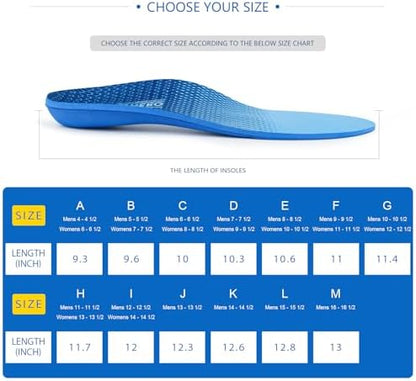 Plantar Fasciitis Feet Insoles Arch Supports Orthotics Inserts Relieve Flat Feet, High Arch (Mens 13-13 1/2)