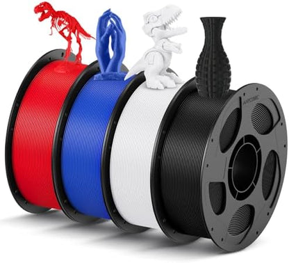 ANYCUBIC PLA Filament 1.75mm Bundle, 3D Printing PLA Filament 1.75mm Dimensional Accuracy +/- 0.02mm, 1KG Reusable Spool (2.2 lbs), 4KG Black + White + Blue + Red