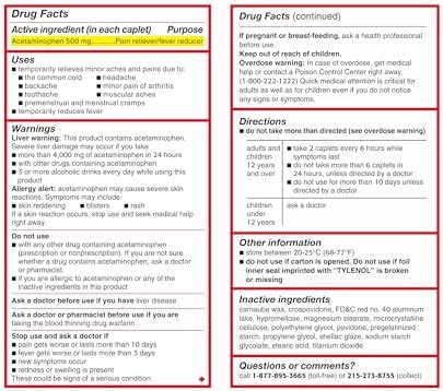 Tylenol Extra Strength Acetaminophen 500mg Caplets, Pain Reliever & Fever Reducer, Pain Relief Pills for Headache, Backache, Toothache, Minor Arthritis & Menstrual Cramps, Value Size, 225 Count