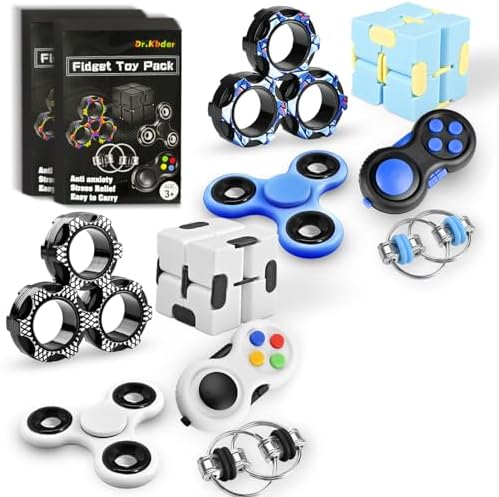 5Pcs Fidget Toys Adults Set, Autism Sensory Pack with figette Cube Magnetic Rings Pad ADHD Stress Relief for Kids Teen, Cool Gadget Desk Spinner Christmas Stocking Stuffer
