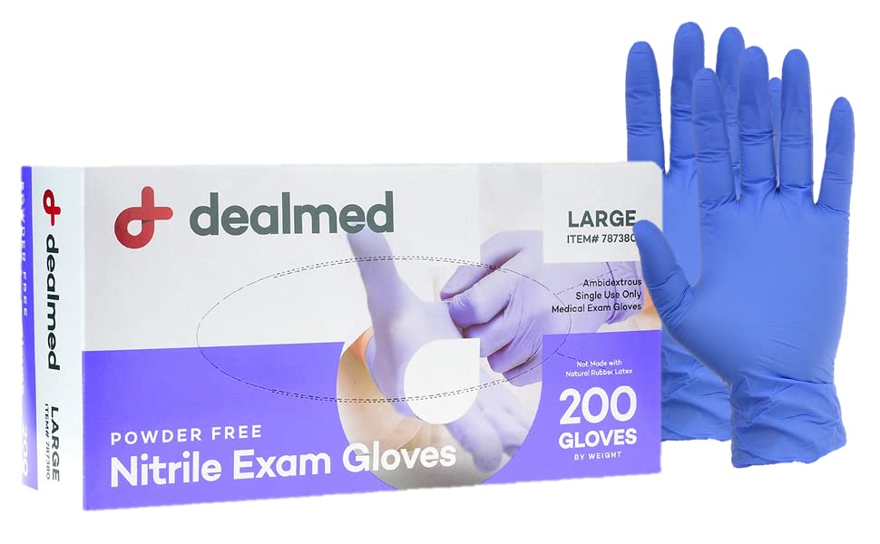 Dealmed Medical Exam Gloves – 200 Count Large Nitrile Gloves, Disposable, Non-Irritating Latex Free, Multi-Purpose Use for a First Aid Kit and Medical Facilities