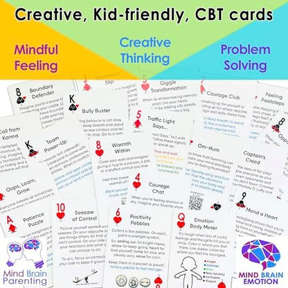 Mind Brain Emotion 52 Essential Coping Skills for Kids: Mindfulness CBT Cards for Stress, Anxiety, Anger, Executive Functioning, Coping Strategies for Anxious Generation, Family, School Therapy Game