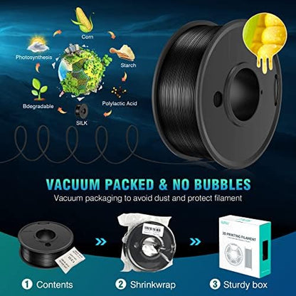 SUNLU 3D Printer Filament Bundle, PLA+ Silk Filament Multicolor 1.75mm, Individually Vacuum Packed, 250G Spool, 8 Rolls, 2kg in Total, Black+White+Light Gold+Silver+Brass+Red Copper+Blue+Green