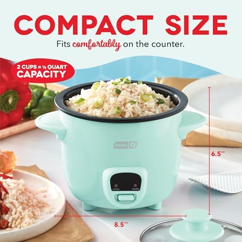 DASH Mini Rice Cooker Steamer with Removable Nonstick Pot, Keep Warm Function & Recipe Guide, .5 Quart, for Soups, Stews, Grains & Oatmeal - Aqua