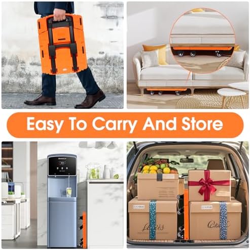 Folding Hand Truck500lbs, Portable Heavy Duty Dolly Cart, 6 Wheels Collapsible Luggage Cart with 2 Elastic Ropes - Compact Trolley Cart for Easy Moving - Ideal Hand Cart for Travel and More