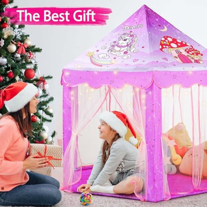 Monobeach Princess Tent Girls Unicorn Large Playhouse Kids Castle Play Tent with Star Lights Gift Toy for Children Indoor and Outdoor Games, 55'' x 53'' (DxH)