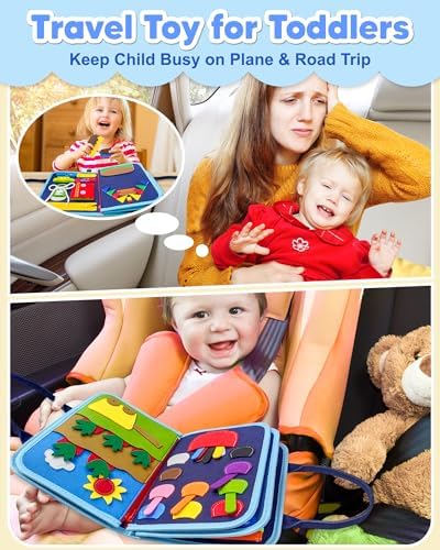 Exorany Busy Board Montessori Toys for Toddler Boy Birthday Gifts, Busy Book Sensory Learning Toys for Toddlers, Toddler Boy Airplane Car Travel Toy Educational Activities