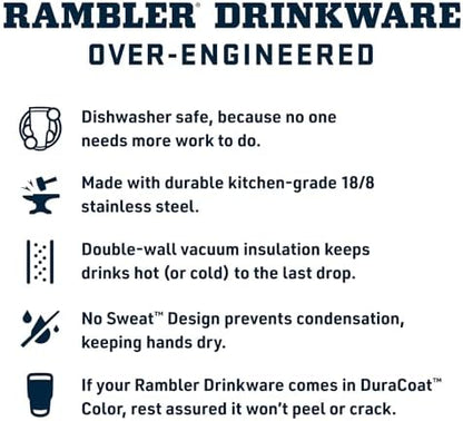 YETI Rambler 42 oz Tumbler with Handle and Straw Lid, Travel Mug Water Tumbler, Vacuum Insulated Cup with Handle, Stainless Steel, Navy