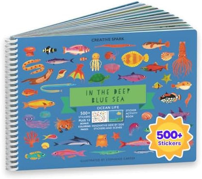 Cupkin Ocean Sticker Book Activity for Kids, Toddler Airplane Travel Essentials, 500+ Shark Stickers for Kids + 12 Scenes + 12 Coloring Book Pages, Deep Blue Sea Gift, Kid Crafts Ages 2-8