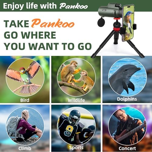 Pankoo 40X60 Monocular Telescope with Smartphone Holder & Upgraded Tripod, 2024 BAK4 Prism FMC Monoculars for Adults, HD Monocular Scope for Bird Watching Hiking Concert Camping Travelling