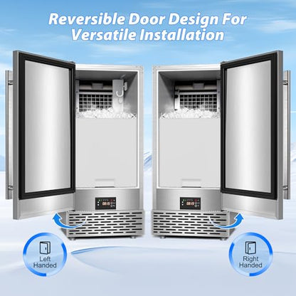 Under Counter Ice Maker, Ice Maker Machine Commercial, 120Lbs/24H with 35lbs Storage Bin, 40Pcs Cubes in 10Mins, Built in Ice Machine for Home Office Commercial