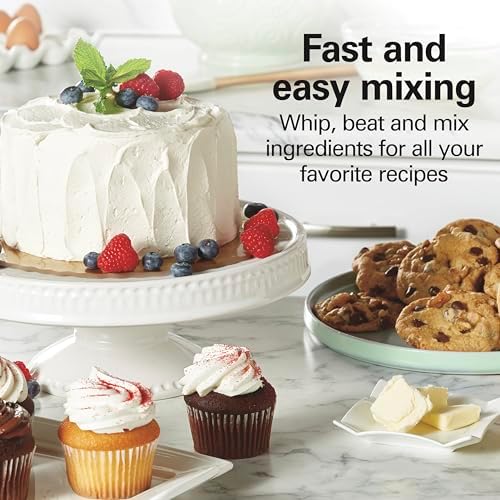 Hamilton Beach 6-Speed Electric Hand Mixer with Whisk, Traditional Beaters, Snap-On Storage Case, 250 Watts, White