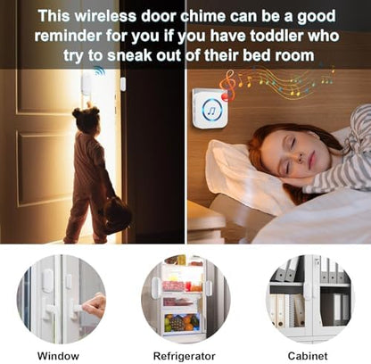 Door Chime,SanJie Wireless Door Sensor Chime When Door Opens,Door Entry Alarm Chime for Business/Home/Kids,500 FT Range,26 Chimes 5 Adjustable Volume Door Ringer Alert 2 Sensors + 1 Receivers