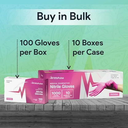 FifthPulse Fuchsia Hot Pink Nitrile Disposable Gloves - 3 Mil Nitrile - Powder and Latex Free - Surgical Medical Exam Gloves