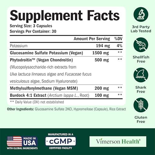 Vegan Glucosamine Chondroitin MSM - 100% Vegan Joint Support Supplement for Women & Men with Burdock and Glucosamine Sulfate 1500 mg. Used for Cartilage and Joint Health and Flexibility - 2 Pack