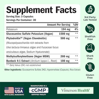 Vegan Glucosamine Chondroitin MSM - 100% Vegan Joint Support Supplement for Women & Men with Burdock and Glucosamine Sulfate 1500 mg. Used for Cartilage and Joint Health and Flexibility - 2 Pack
