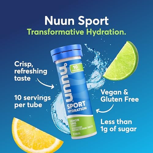 Nuun Sport Electrolyte Tablets with Magnesium, Calcium, Potassium, Chloride & Sodium, Gluten Free & Vegan, Lemon Lime, 8 Pack (80 Servings Total)