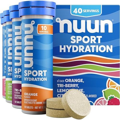 Nuun Sport Electrolyte Tablets with Magnesium, Calcium, Potassium, Chloride & Sodium, Gluten Free & Vegan, Mixed Flavors, 4 Pack (40 Servings Total)