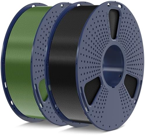 SUNLU PLA 3D Printer Filament, Neatly Wound PLA Filament 1.75 mm, Dimensional Accuracy +/- 0.02mm, Good Vacuum Packaging Consumables, PLA 2kg in Total, 1kg per Spool, Pack of 2, Black+Olive Green