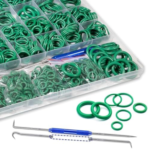 595 Pcs Metric and SAE Air Conditioning O-Ring Kit for Automotive A/C, Compressor and Professional Faucet Plumbing Seal O Rings Repair with O-Ring Picks,Resist Oil and Heat (Green)