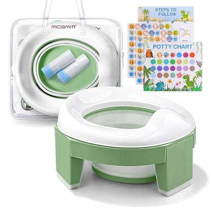 MCGMITT Portable Potty for Kids Travel - Foldable Training Toilet Chair for Toddler Girls with Storage Bags, Potty Training Toilet for Outdoor and Indoor Easy to Clean(Green)