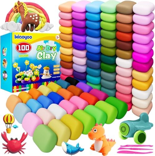 Air Dry Clay, 100 Colors Modelling Clay for Kids, Safe & Non-Toxic, DIY Model Art & Crafts Toys with Sculpting Tools, Home Party Favors, Birthday & Christmas Gifts for Ages 3-12 Boys & Girls