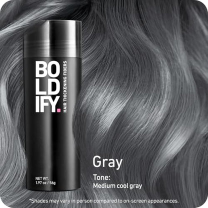 BOLDIFY Hair Fibers (56g) - Fill In Thinning and Fine Hair for an Instantly Fuller, Thicker Look - 14 Shades for Women & Men - Gray