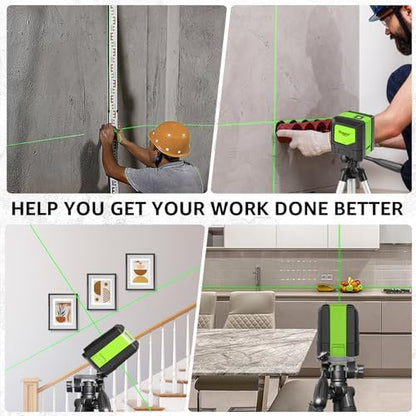 Huepar Laser Level, 100ft Self Leveling Green Cross Line Laser for Picture Hanging, Tile, Decoration & DIY Indoor Construction – 360° Magnetic Base & Battery Included