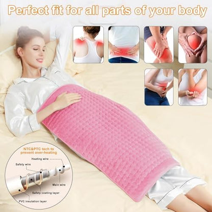 Heating Pad for Back,Neck,Abdomen,Moist Heated Pad for Shoulder,Knee,Hot Pad for Arms and Legs,Dry&Moist Heat & Auto Shut Off(Pink,33''×17'')
