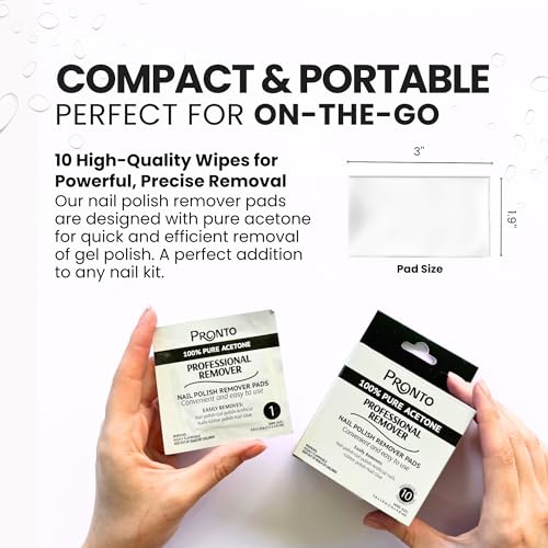 Pronto Pure Acetone Nail Polish Remover Pads, Individual 100 Pcs Nail Soak Off Pads for Gel Nail Polish, Nail Polish Remover Wipes for Quick Professional Nail Polish Removal Nail Pad For Salon & Home