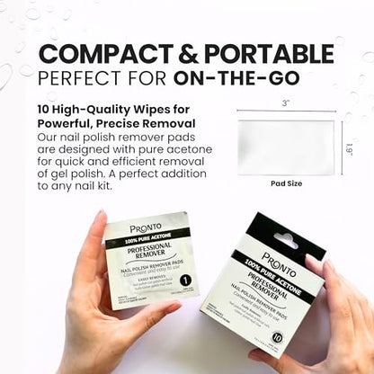 Pronto Pure Acetone Nail Polish Remover Pads, Individual 100 Pcs Nail Soak Off Pads for Gel Nail Polish, Nail Polish Remover Wipes for Quick Professional Nail Polish Removal Nail Pad For Salon & Home