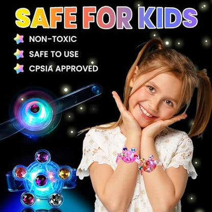 SCIONE 48 Pack LED Light Up Fidget Spinner Bracelets, Glow in The Dark Party Favors for Kids 4-8 8-12, Treasure Box Toys, Birthday Gifts, Carnival Prizes, Goodie Bags Stuffers for Kids