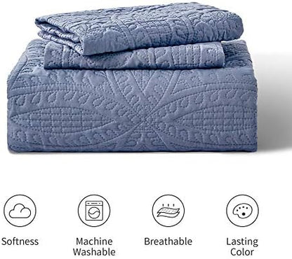 Love's cabin Quilts for Queen Bed Blue Bedspreads - Soft Bed Summer Lightweight Bedspread Comforter - Modern Style Coin Pattern Coverlet for All Season - 3 Pieces (1 Quilt, 2 Pillow Shams)