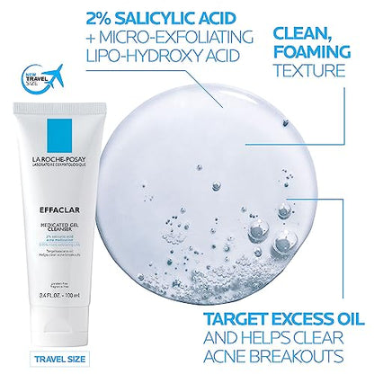 La Roche-Posay Effaclar Medicated Gel Cleanser, 2% Salicylic Acid Cleanser + LHA + Glycerin, Dermatologist Tested Foaming Acne Face Wash, Clear & Prevent Acne Breakouts, Oil Free, Targets Excess Oil