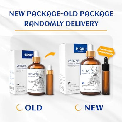 HIQILI 100ML Vetiver Essential Oil, 100% Pure Natural for Diffuser Calm and Relation- 3.38 Fl Oz