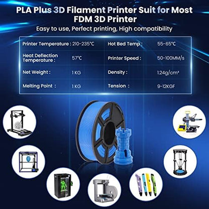 SUNLU 3D Printer Filament PLA Plus 1.75mm, SUNLU Neatly Wound PLA Filament 1.75mm PRO, PLA+ Filament for Most FDM 3D Printer, Dimensional Accuracy +/- 0.02 mm, 1 kg Spool(2.2lbs), Transparent Blue