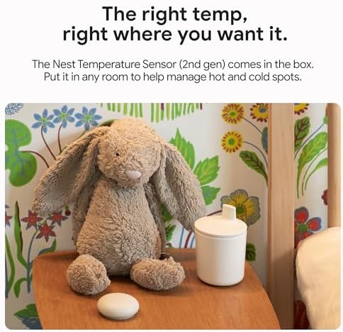 Google Nest Learning Thermostat (4th Gen, 2024) with Nest Temperature Sensor - Energy Saving Smart Thermostat - Works with Alexa, Apple HomeKit and Google Home App - Polished Obsidian