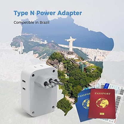 TESSAN Brazil Power Adapter, US to Brazil Travel Plug with 4 American Outlets 3 USB Charger (1 USB C Port), Type N Adaptor for USA to Brazilian Brasil