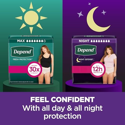 Depend Night Defense Adult Incontinence & Postpartum Bladder Leak Underwear for Women, Disposable, Overnight, Large, Blush, 22 Count, Packaging May Vary
