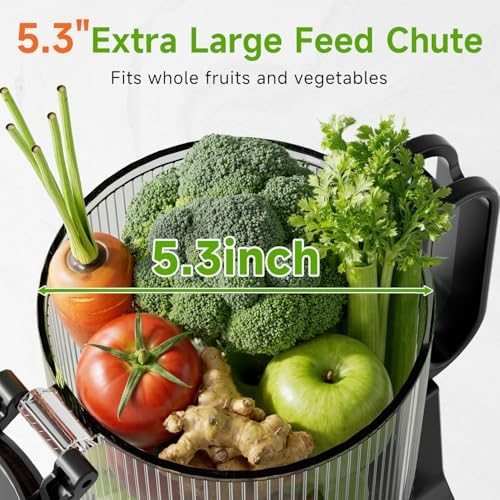 Cold Press Juicer, 5.3" Wide Feed Chute Juice Extractor Machine with 400W, High Juice Yield, Slow Masticating Juicer for Whole Vegetables & Fruits, Deep Grey